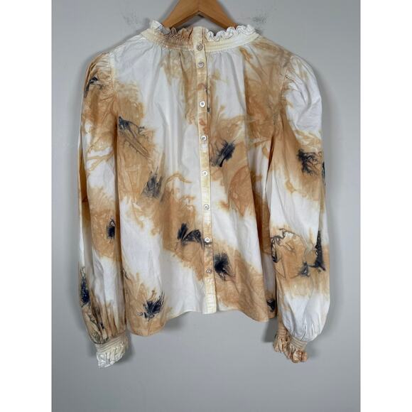 SEA New York Tamara White Cream Tie Dye Long Puff Sleeve Mock Neck Blouse Medium - Picture 4 of 8
